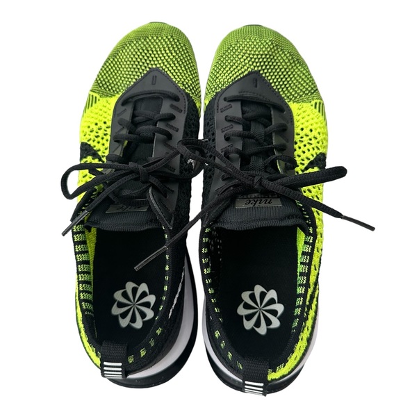 Women's Nike Air Max Flyknit Racer Casual Volt/White/Sequoia/Black DM9073 700 - Picture 5 of 8